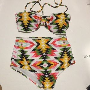 NWOT Blooming Jelly High Waisted Aztec Tribal Navajo 2 piece swimsuit size M